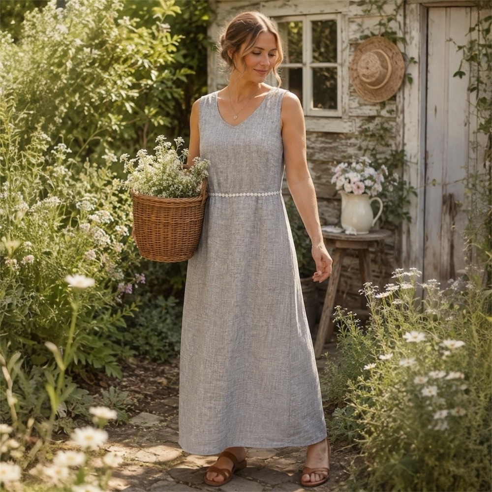 Uniform Woman John Paul Richard Linen Maxi Dress 1X Boho Lagenlook